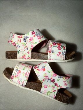 White Floral Print Kids Sandals with Pink & Green Accents
